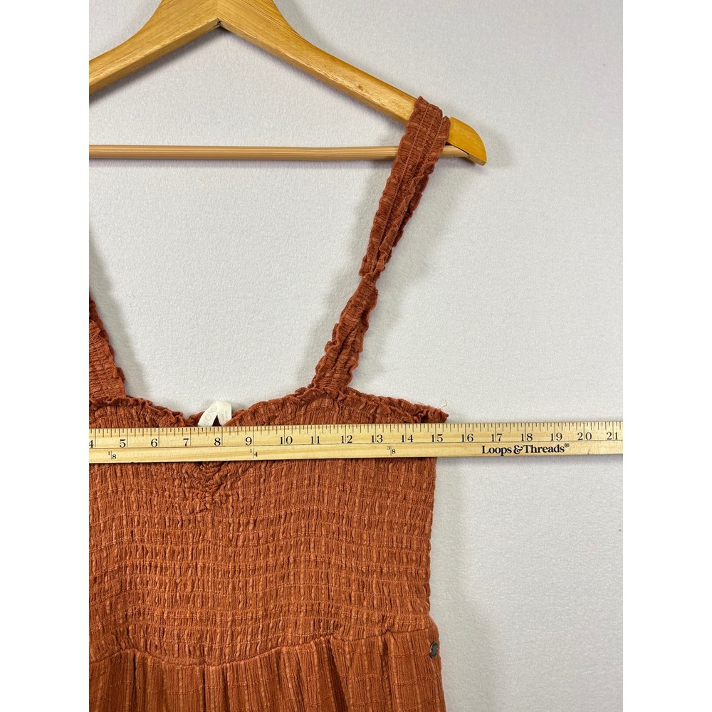 Roxy Jumpsuit Women XL Terracotta Orange Smocked Wide Leg Ruffle Strap Boho - Picture 5 of 11